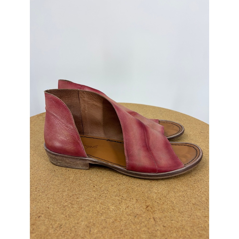 Free People Mont Blanc Washed Red Leather dOrsay Flat Sandals Womens - Picture 2 of 6